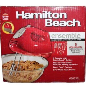 6 Speed Hamilton Beach Ensemble Hand Mixer with Snap-On Case & 5 Attachments NIB